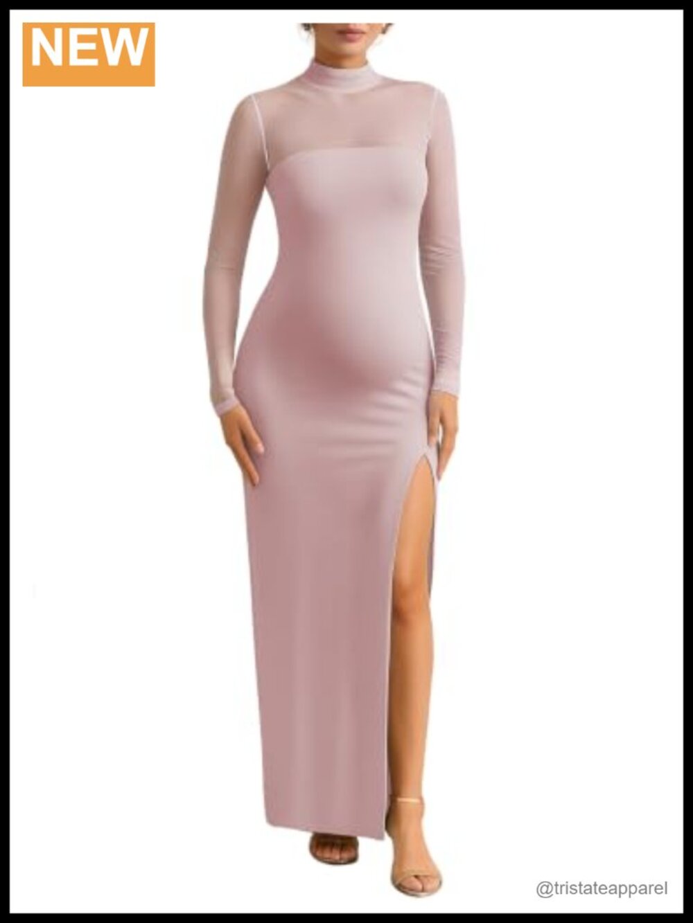 Maternity Bodycon Maxi Dress Long Mesh Sleeve Baby Shower Wedding Guest